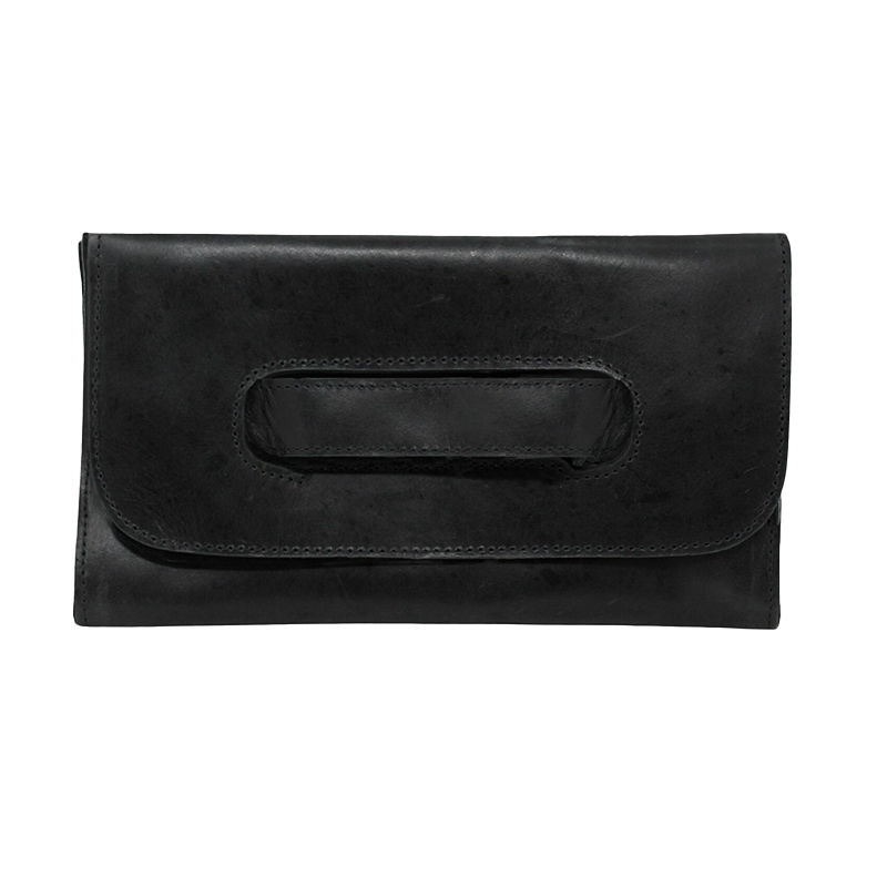 black leather foldover clutch bag