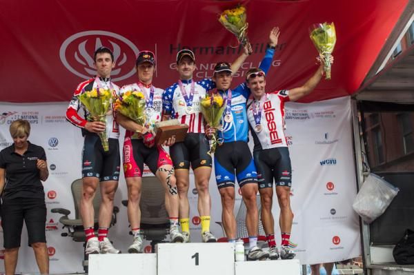 The men's Championships podium (l-r): Eric Young, 4th; Charles Huff, 2nd; Ken Hanson, 1st; Bradley White, 3rd; Frank Pipp, 5th