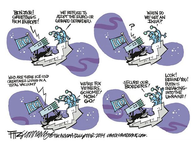 Political cartoon EU satellite borders Fox News