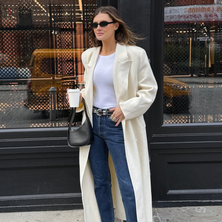 woman wearing winter to spring transitional capsule wardrobe 2026