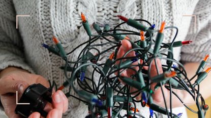A bundle of tangled Christmas lights, used to illustrate an article on how to fix christmas lights
