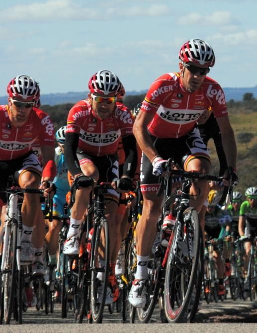 Greg Henderson (Lotto) with teammate Maxime Monfort.