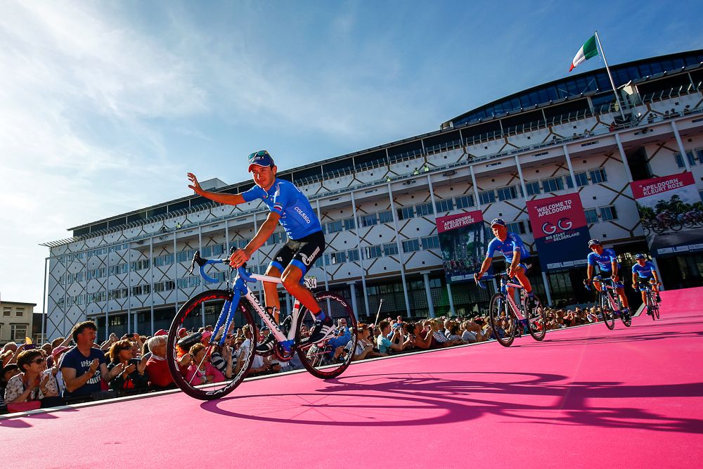 The Gazprom-RusVelo team on stage