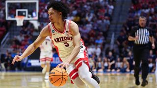 Brayden Burries of the Arizona Wildcats driving to the basket at March Madness 2026
