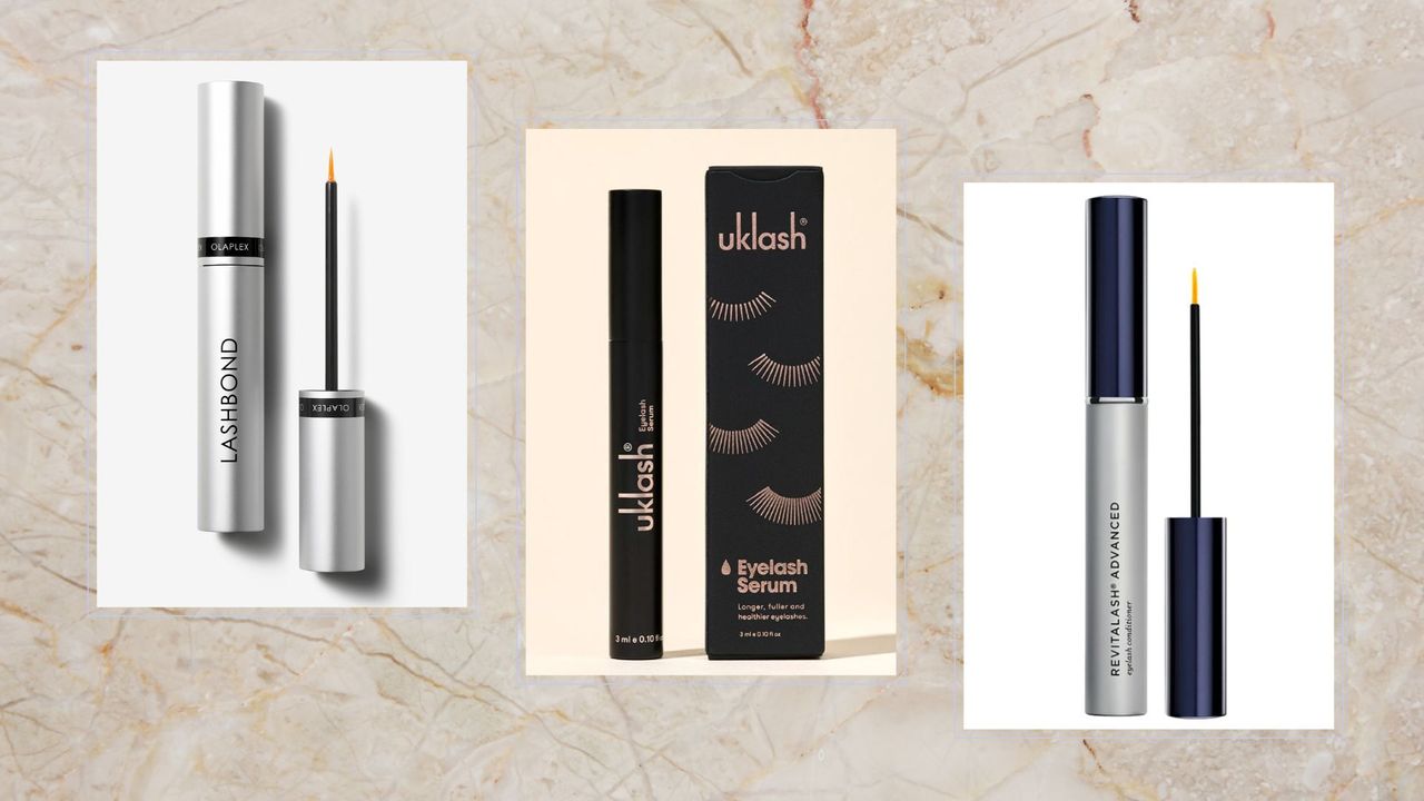 composite of the best eyelash growth serums from Olaplex, UKLash, RevitaLash