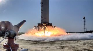 The reusable rocket prototype Grasshopper built by private spaceflight company SpaceX makes a 6-foot test flight on Sept. 28, 2012