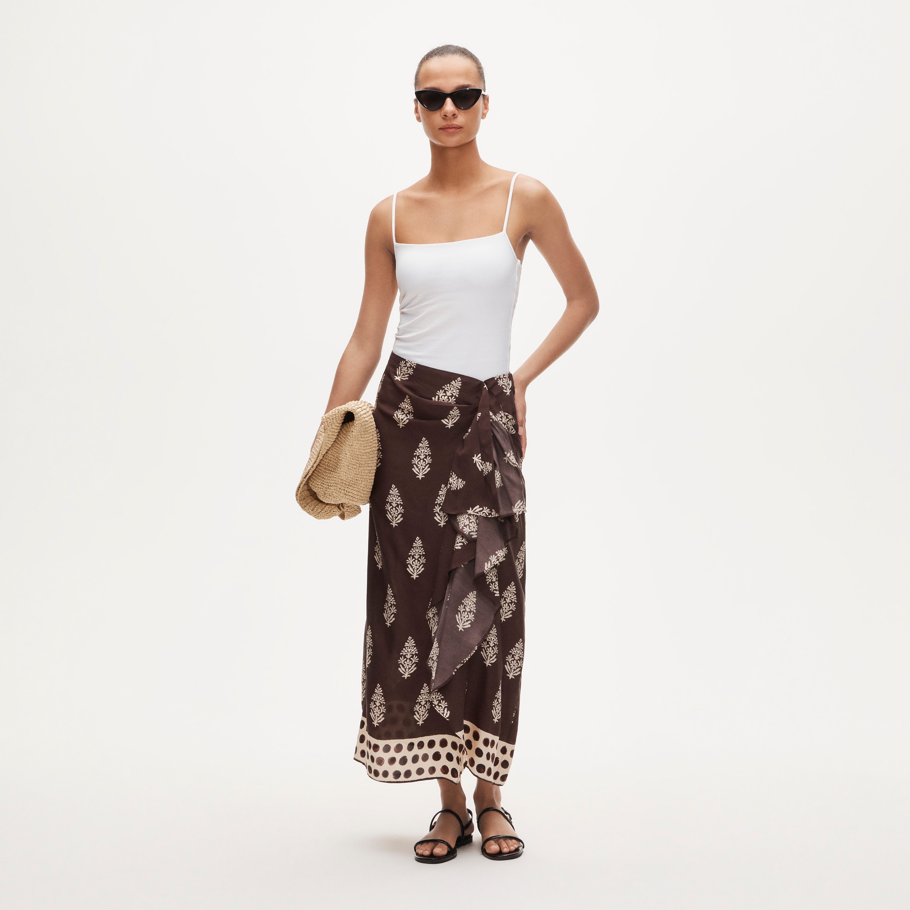 Faux-Wrap Skirt in Cocoa Block Print