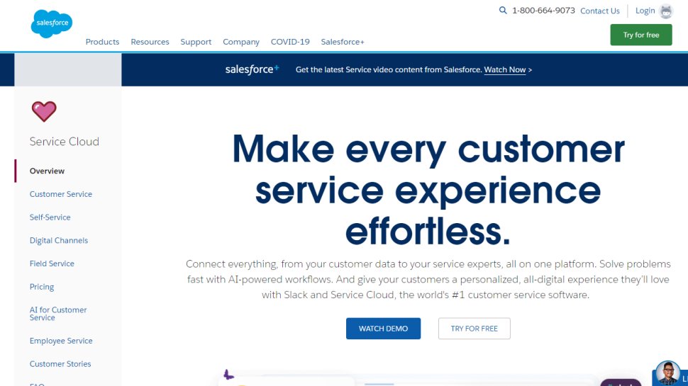 Website screenshot for Salesforce Service Cloud