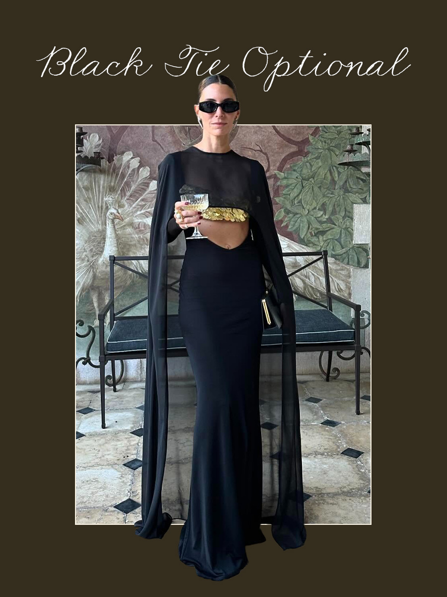 Black tie optional fall wedding dress code outfit