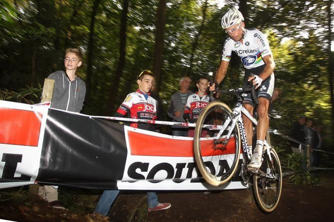 World champion Sven Nys (Crelan-Euphony) bunnyhops a ditch in Neerpelt