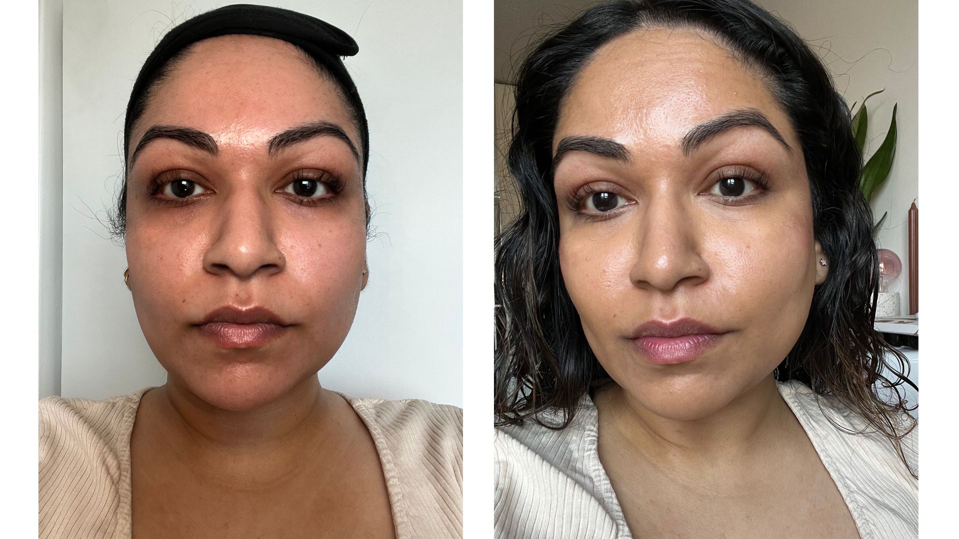 Aleesha wearing peach colour corrector