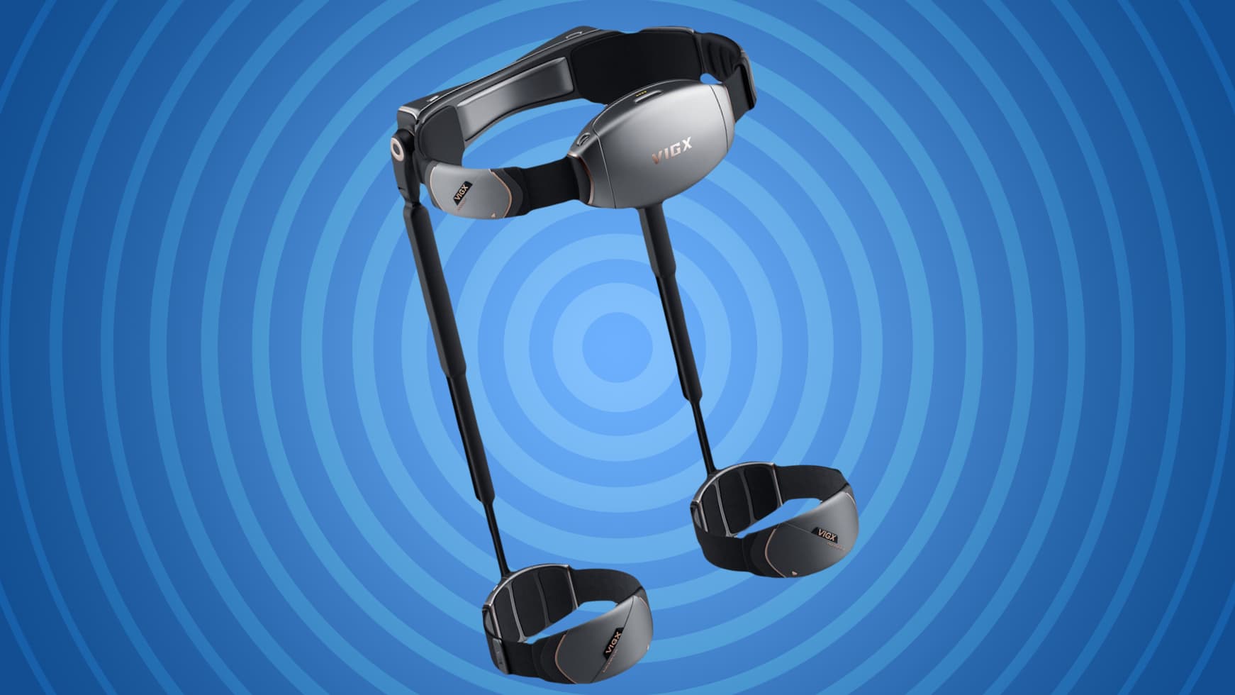 The Vigx &pi;6 exoskeleton against a blue background.