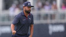 JJ Spaun gives a fist pump during round four of the 2025 US Open at Oakmont