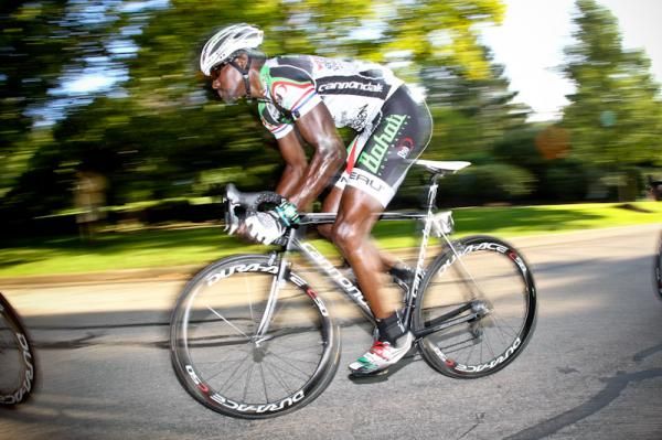 Rahsaan Bahati (Bahati Foundation) had an early crash but got back to the front of the group.