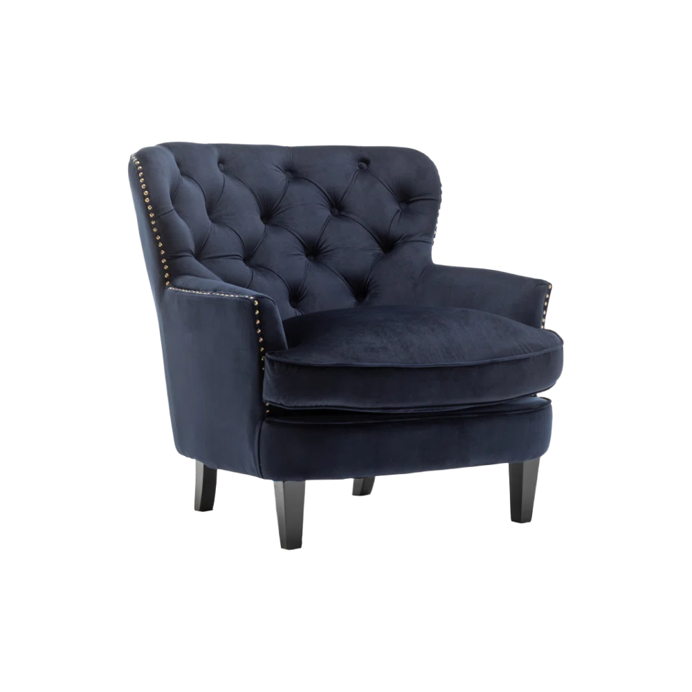 Higgenbotham Velvet Wingback Accent Chair with Button-Tufted Back and Nailhead Trim