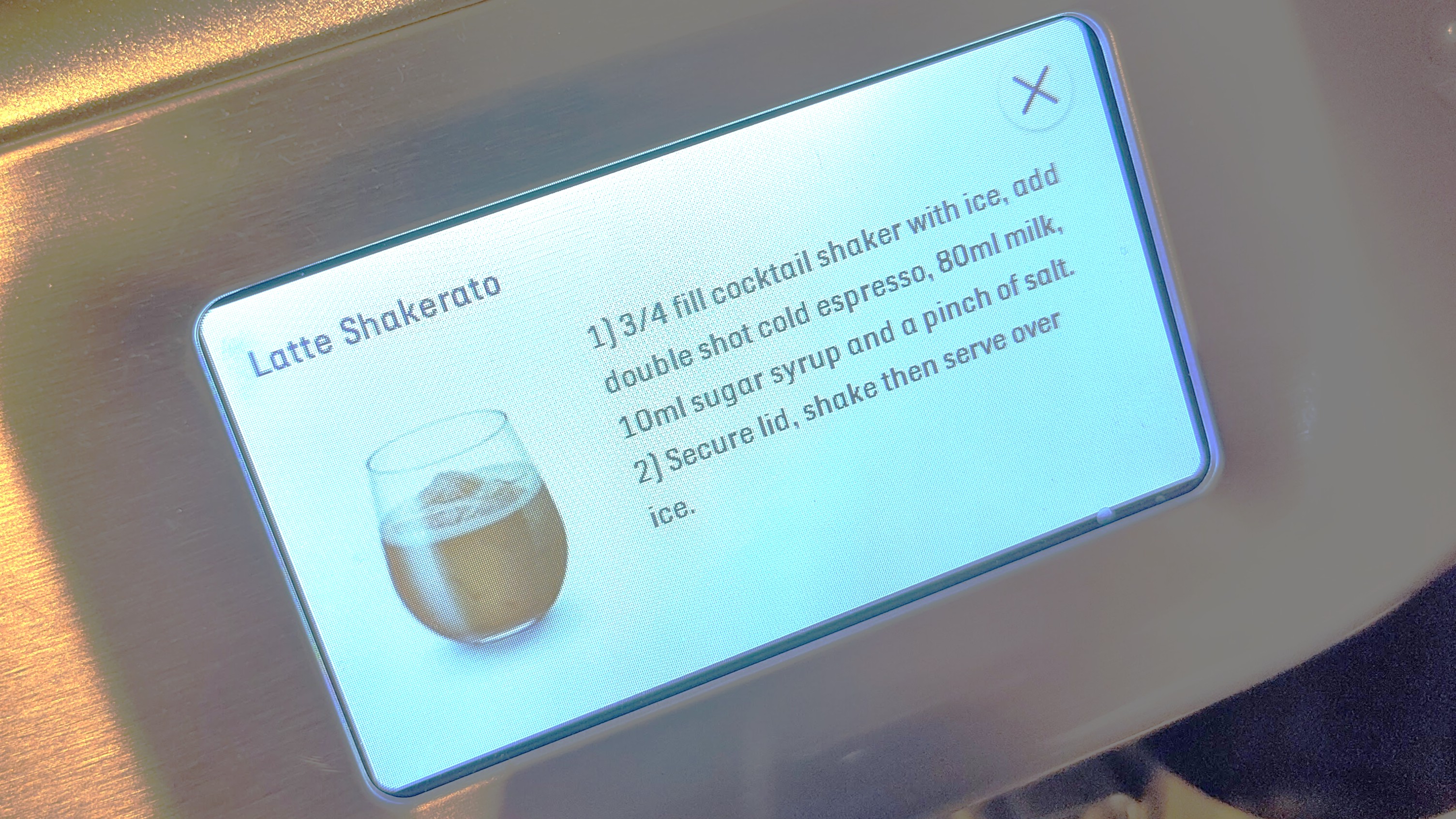 Latte shakerato recipe on Sage Barista Touch Impress with Cold Brew screen