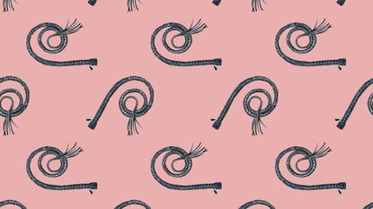 Spanking in sex: whips on a pink background