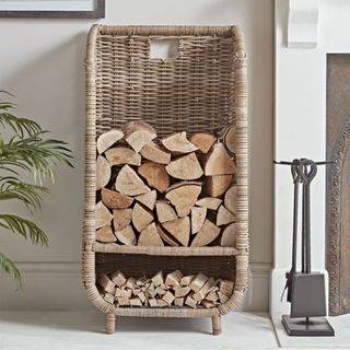 Tall Rattan Log & Kindling Trolley