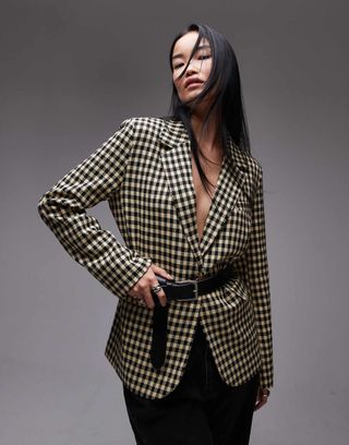 Topshop Bold Check Tailored Blazer in Multi