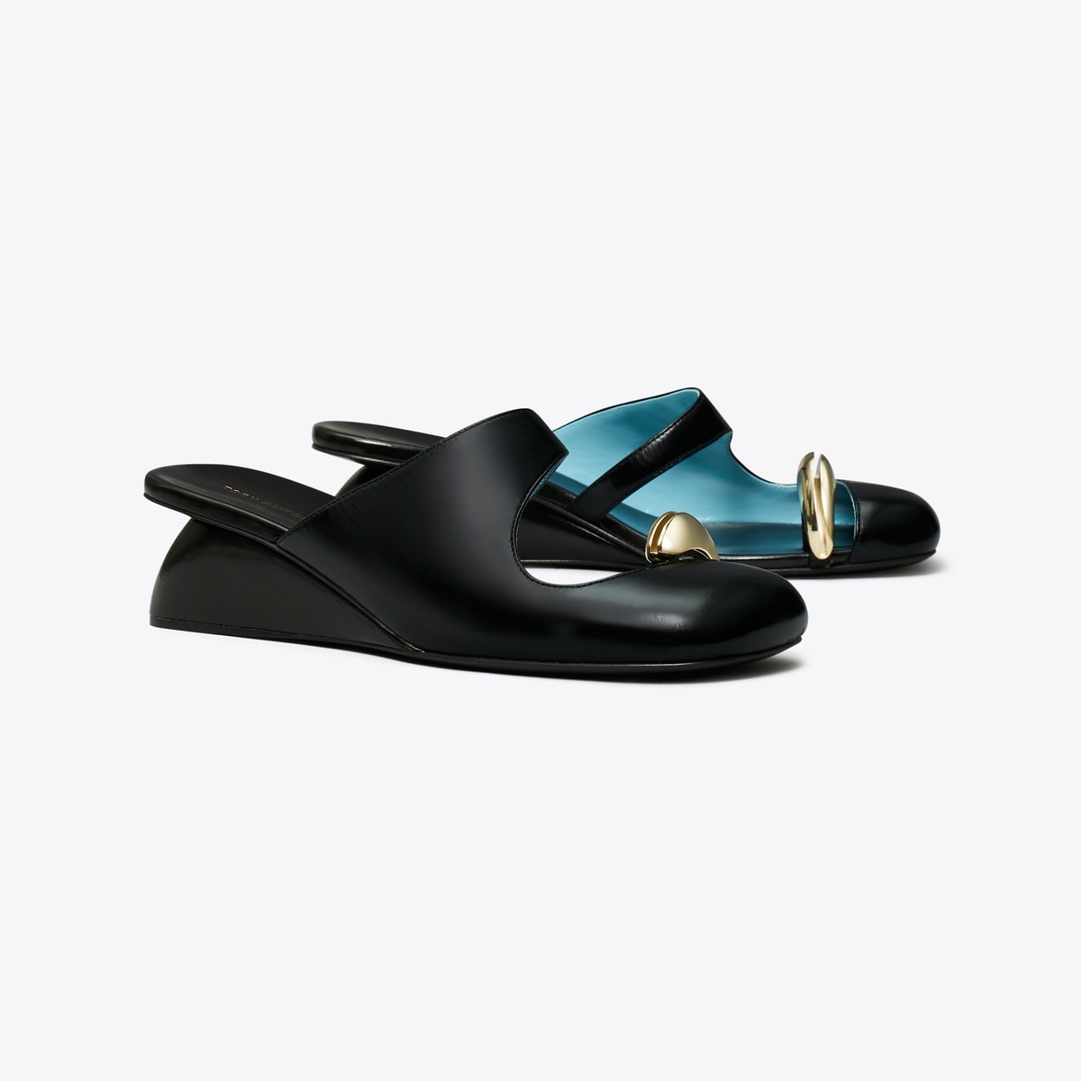 Pierced Mule Wedge in Black, Size 8