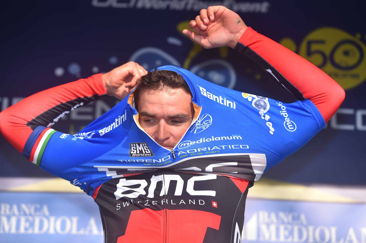 Greg Van Avermaet (BMC) dons the blue jersey