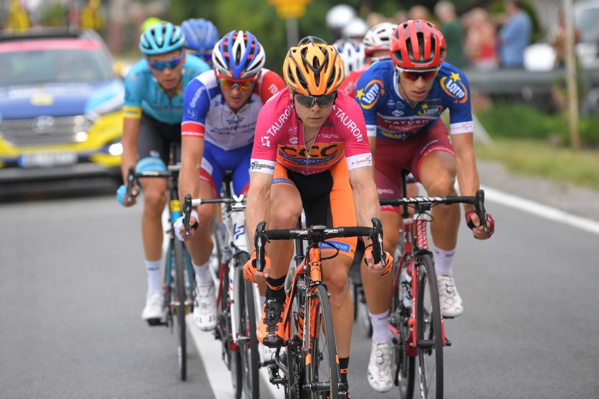 Jan Tratnik (CCC Sprandi Polkowice) leads the breakaway