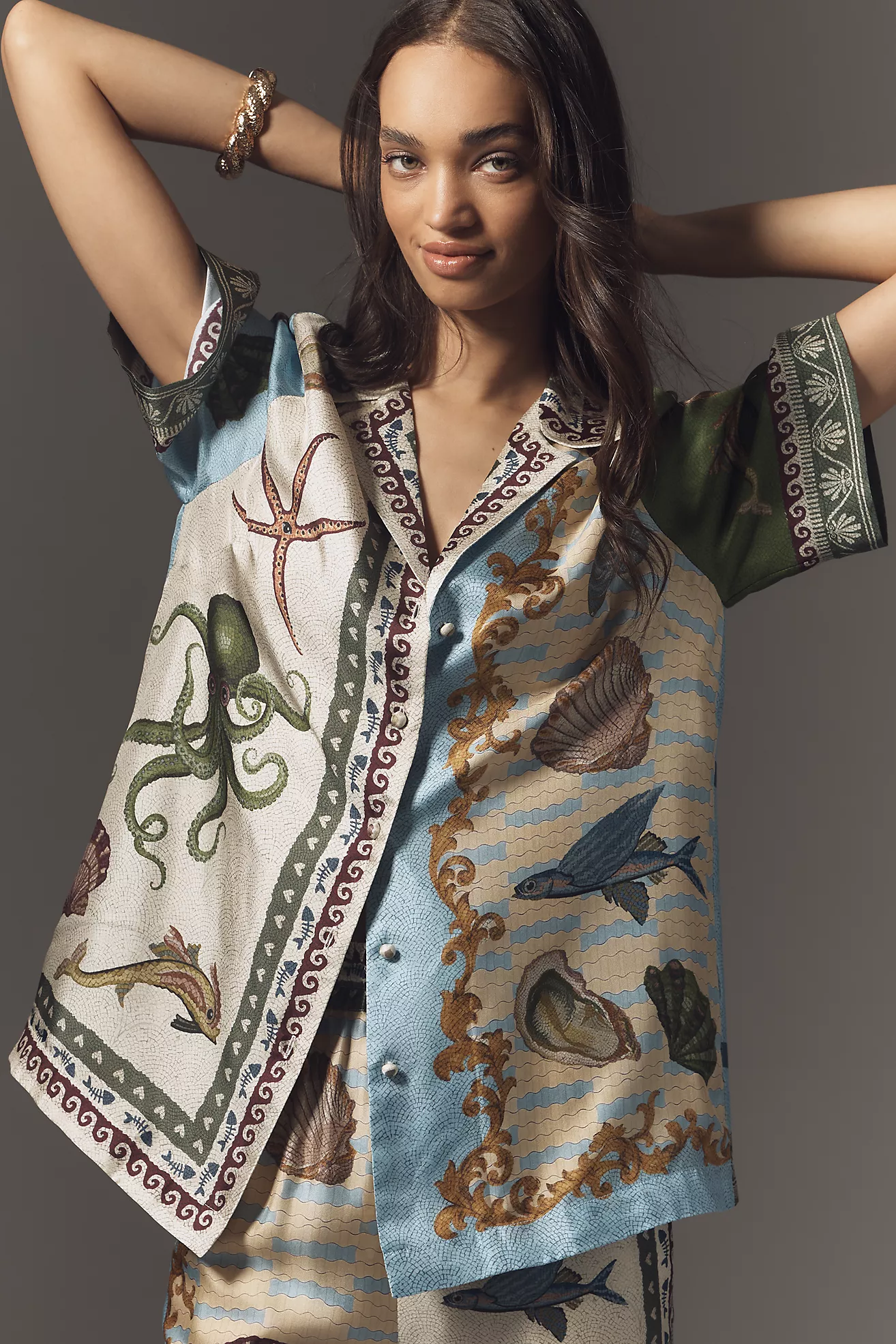 AlÉmais Bath House Short-Sleeve Silk Buttondown Shirt