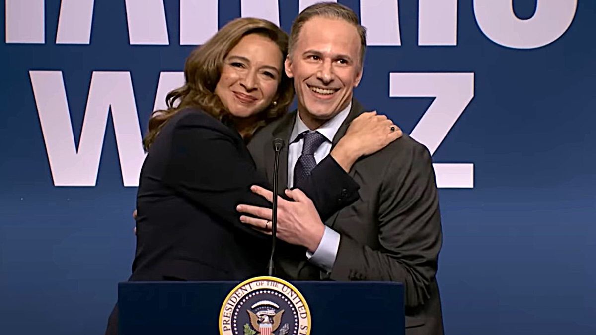 Maya Rudolph as Kamala Harris and Andy Samberg as Doug Emhoff on Saturday Night Live.