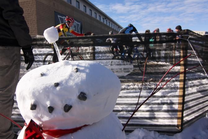 A snowman showed up for the women's race on Sunday.