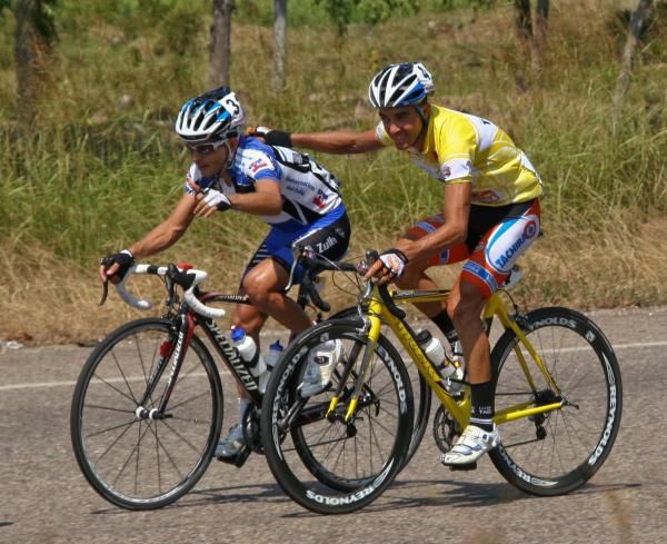 Jose Rujano and Jose Alirio Contreras mug for the cameras on stage seven of the Vuelta al Tachira