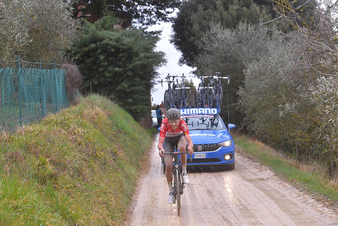 Tiesj Benoot (Lotto Soudal) on the attack
