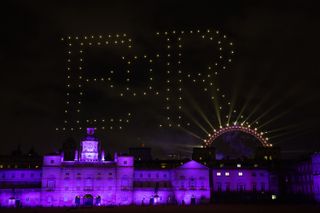 The fireworks spelled out the Queen's cipher