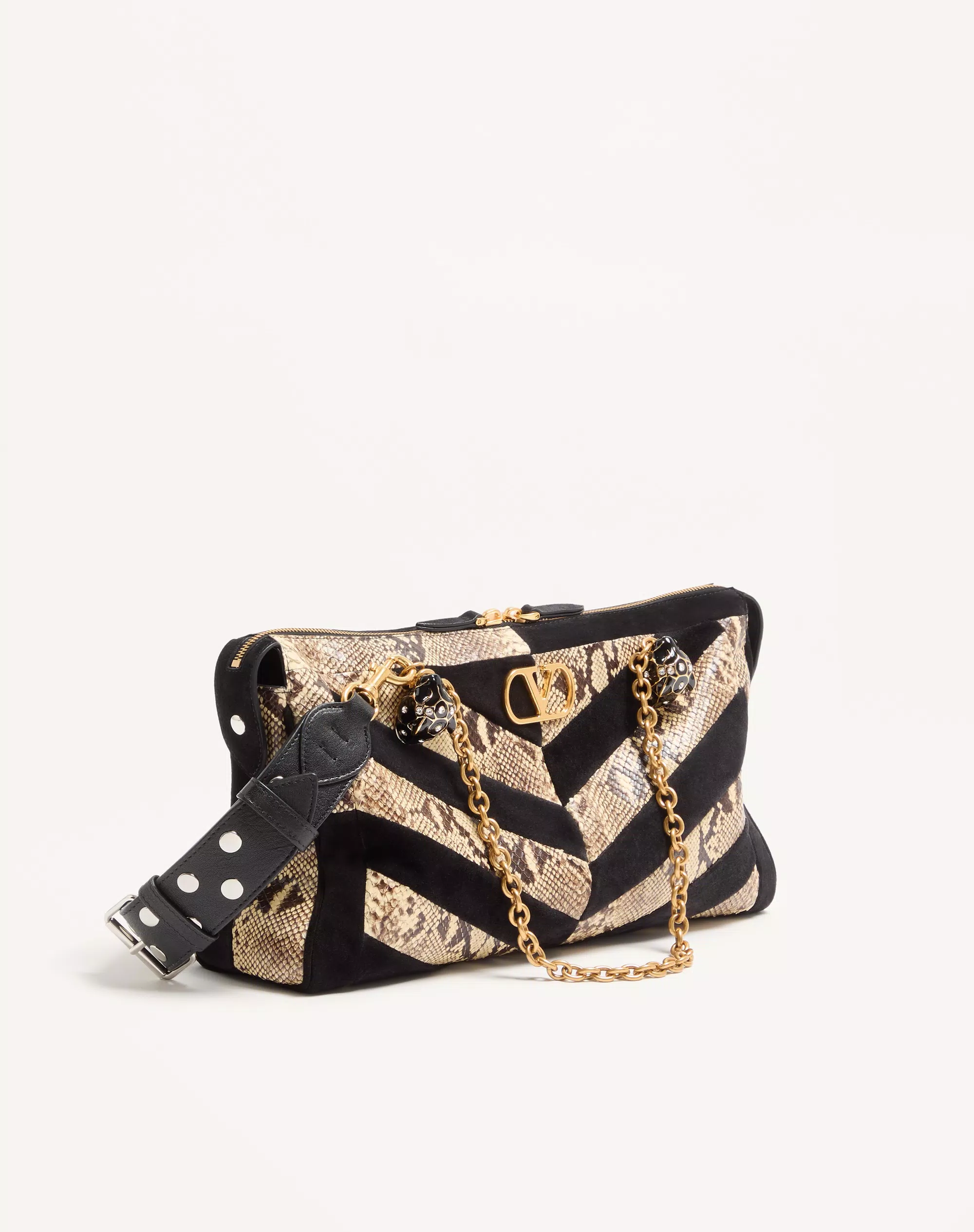 Valentino Garavani, Valentino Garavani Panthea Python and Suede Chevron Motif Shoulder Bag