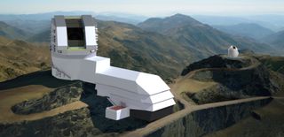 Renderöity kuva Vera C. Rubinin observatoriosta vuorenhuipulla (Kuva: Rubin Observatory/NSF/AURA).