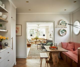 open plan neutral kitchen and living room with a sightline between both