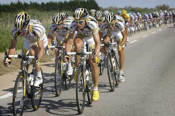 Columbia drive the peloton.