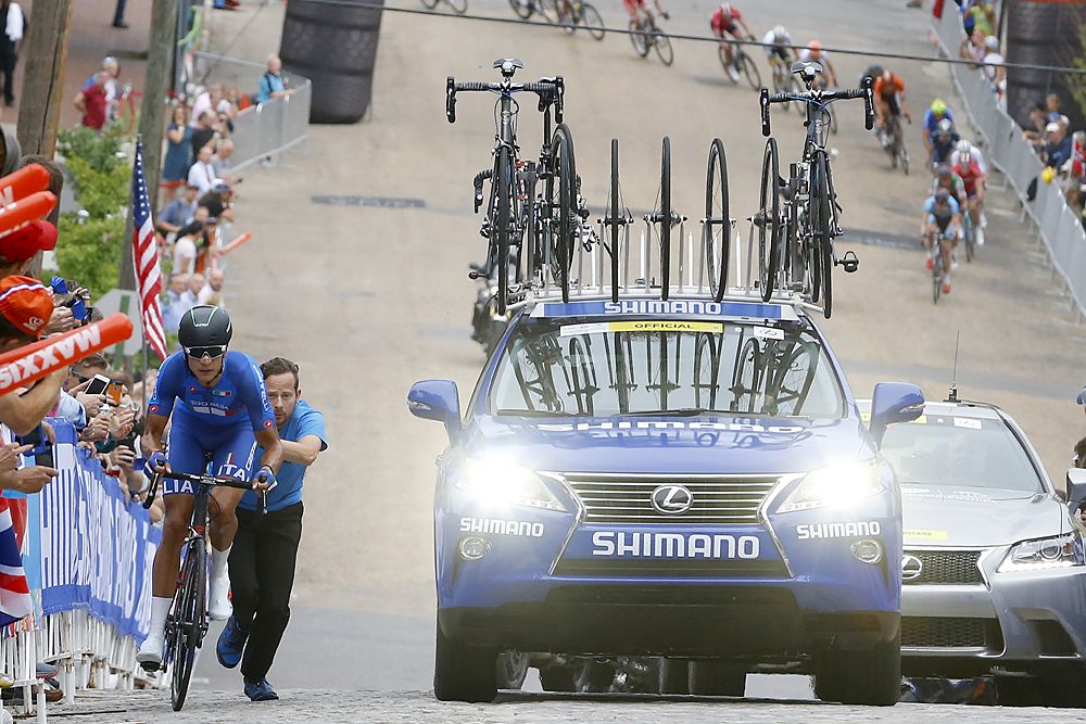 Davide Martinelli (Italy) gets going again on the 23rd street climb