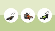 Best lawn mowers: Image of three mowers on green background