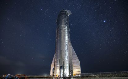 The Starship MK1 assembled at SpaceX's build and launch facility in Texas.