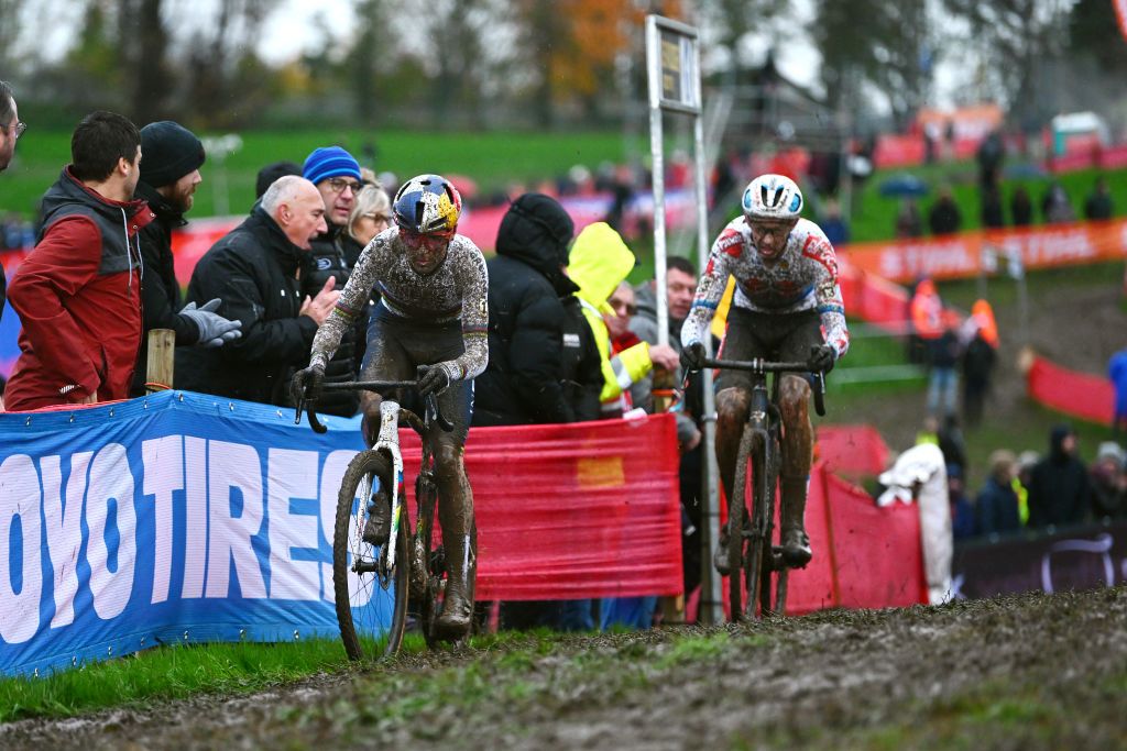 OVERIJSE BELGIUM NOVEMBER 20 Thomas Pidcock of United Kingdom and Team INEOS Grenadiers competes ahead of Michael Vanthourenhout of Belgium and Team Pauwels Sauzen Bingoal during the 62nd UCI Cyclocross World Cup Druivencross Overijse 2022 Mens Elite CXWorldCup Overijse Cyclocross on November 20 2022 in Overijse Belgium Photo by Luc ClaessenGetty Images