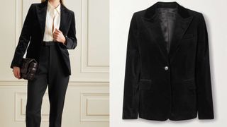 best blazer for women include Nili Lotan blazer from Net a porter, a black velvet blazer