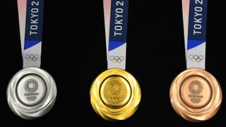 The Tokyo 2020 silver, gold and bronze medals
