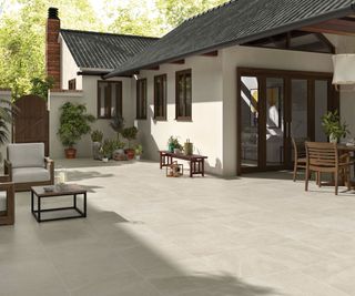 single storey house with porcelain patio