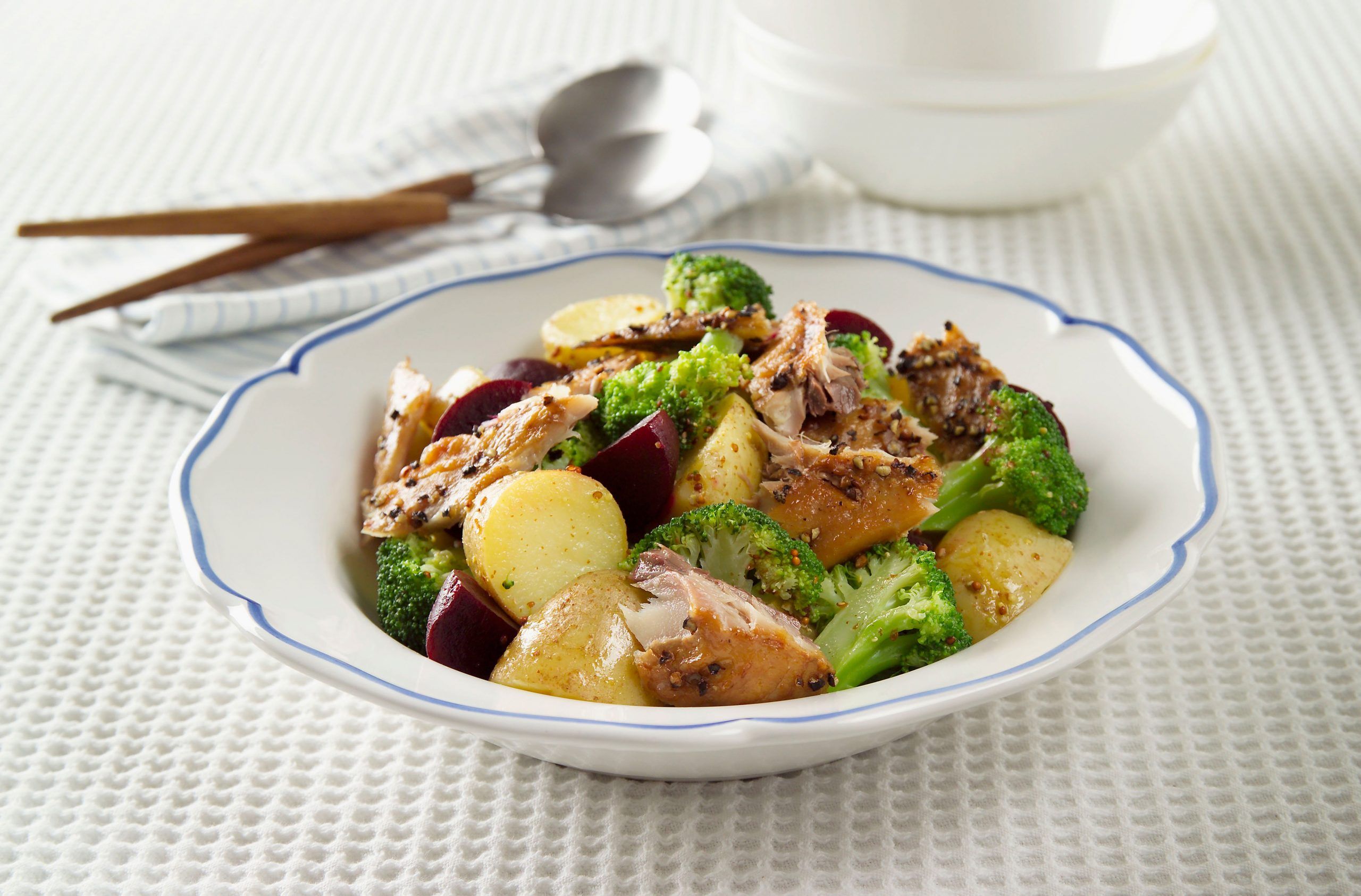 Warm potato salad with smoked mackerel recipe