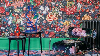 Abigail Ahern maximalist tip, maximal room with floral wallpaper 