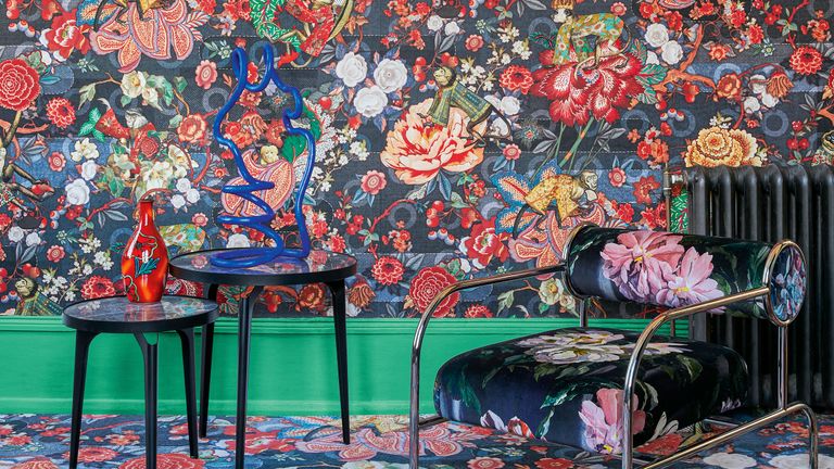 Abigail Ahern maximalist tip, maximal room with floral wallpaper