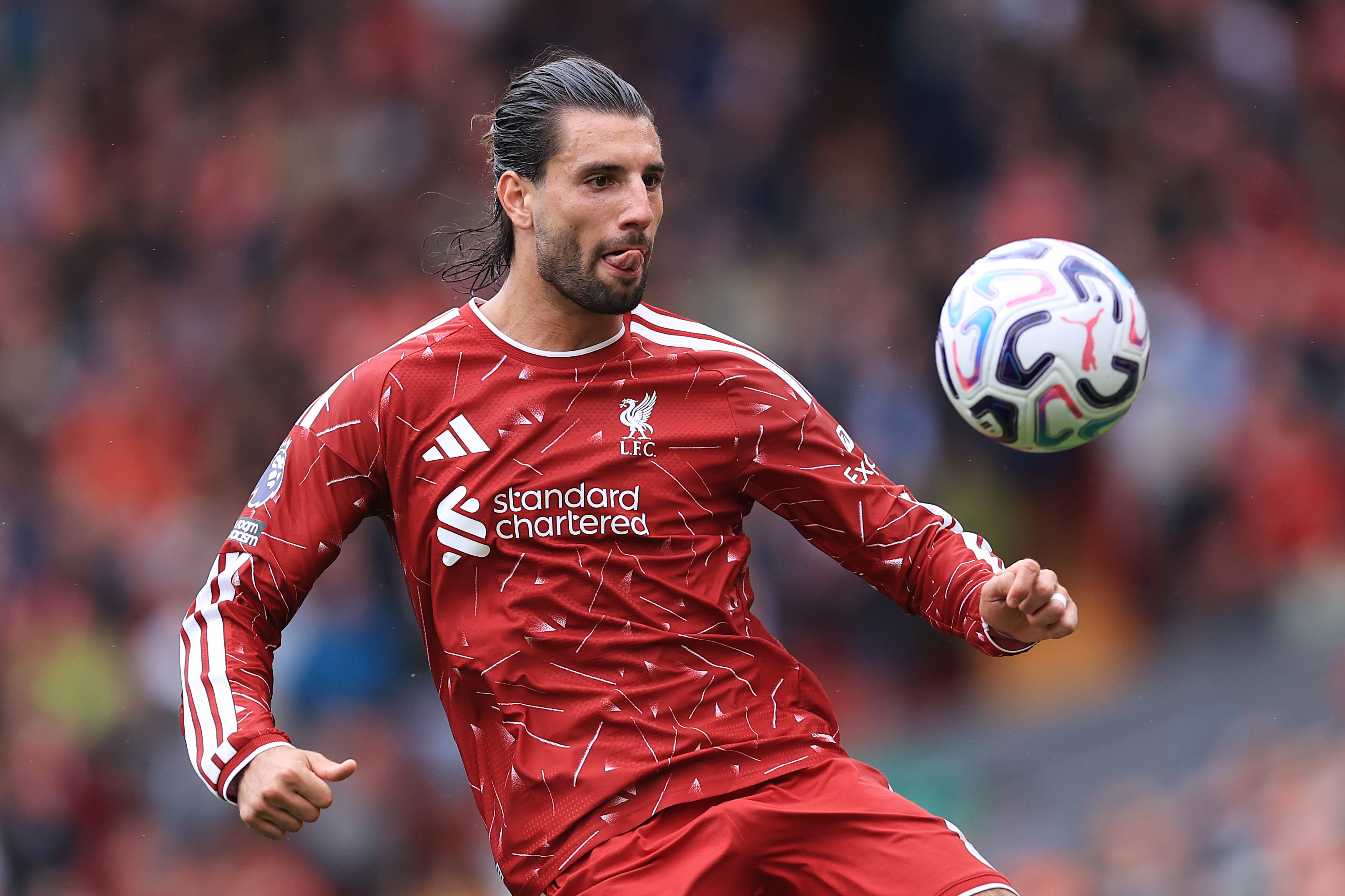 LIVERPOOL, ENGLAND - AUGUST 29: Dominik Szoboszlai of Liverpool in action during the Premier League 2026/27 match between Liverpool FC and Nottingham Forest FC at Anfield on August 29, 2026 in Liverpool, United Kingdom. (Photo by Simon Stacpoole/Offside/Offside via Getty Images)