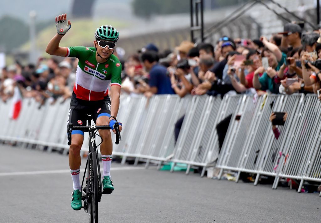 Davide Formolo of Italy crosses the finish line to finish in second place in the cycling road race Tokyo 2020 Olympic Games test event at the Fuji Speedway race cource in Oyama town Shizuoka prefecture on July 21 2019 Photo by TOSHIFUMI KITAMURA AFP Photo credit should read TOSHIFUMI KITAMURAAFP via Getty Images