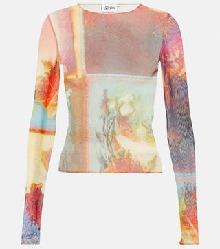 Scarf Printed Mesh Top