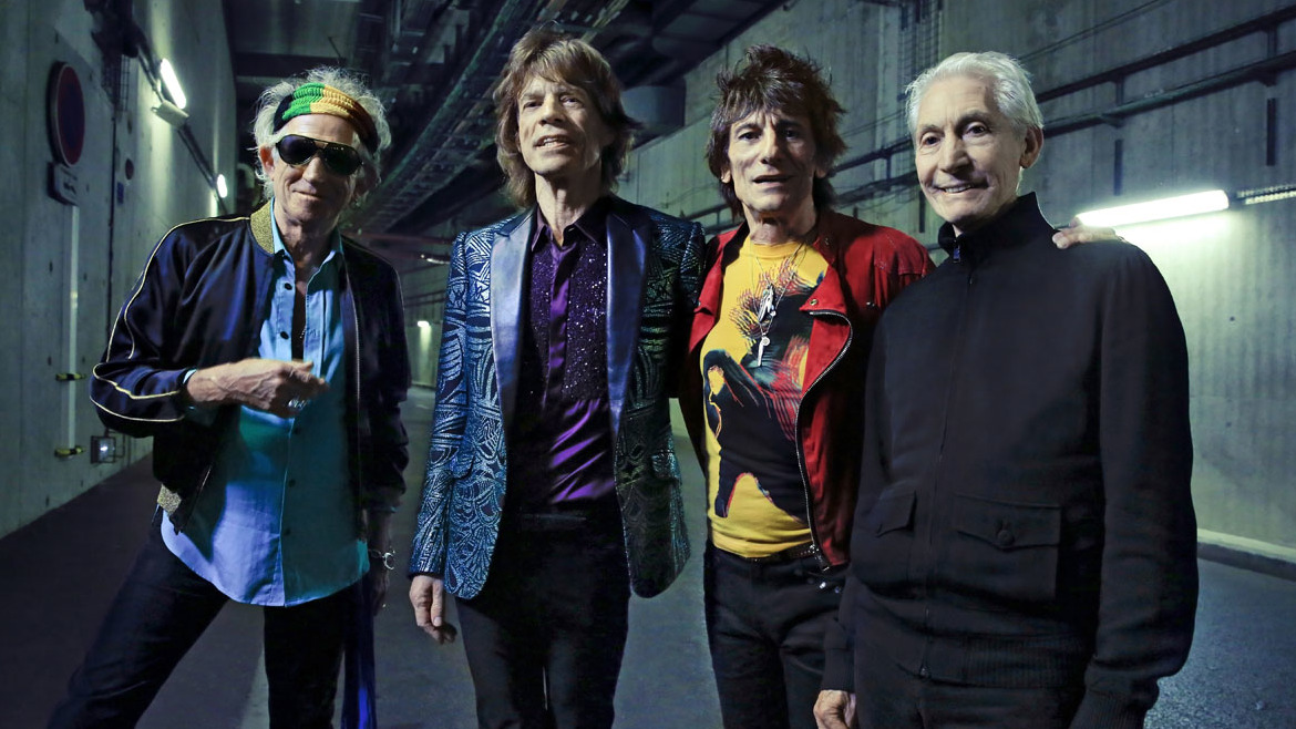 Wood, second right, with his Rolling Stones bandmates